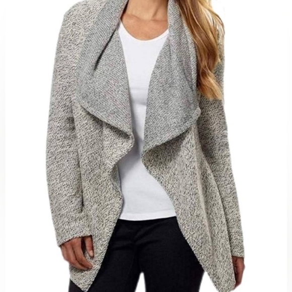BNCI by Blanc Noir Sweaters - BNCI by Blanc Noir Tweed Knit Open Front Shawl Collar Cardigan, Size Large, EUC!